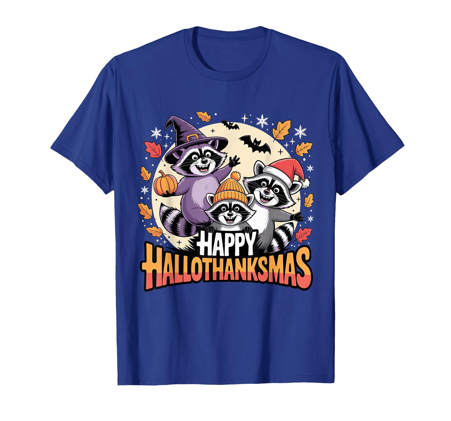 Happy Hallothanksmas Raccoon Trio Pumpkin T-Shirt