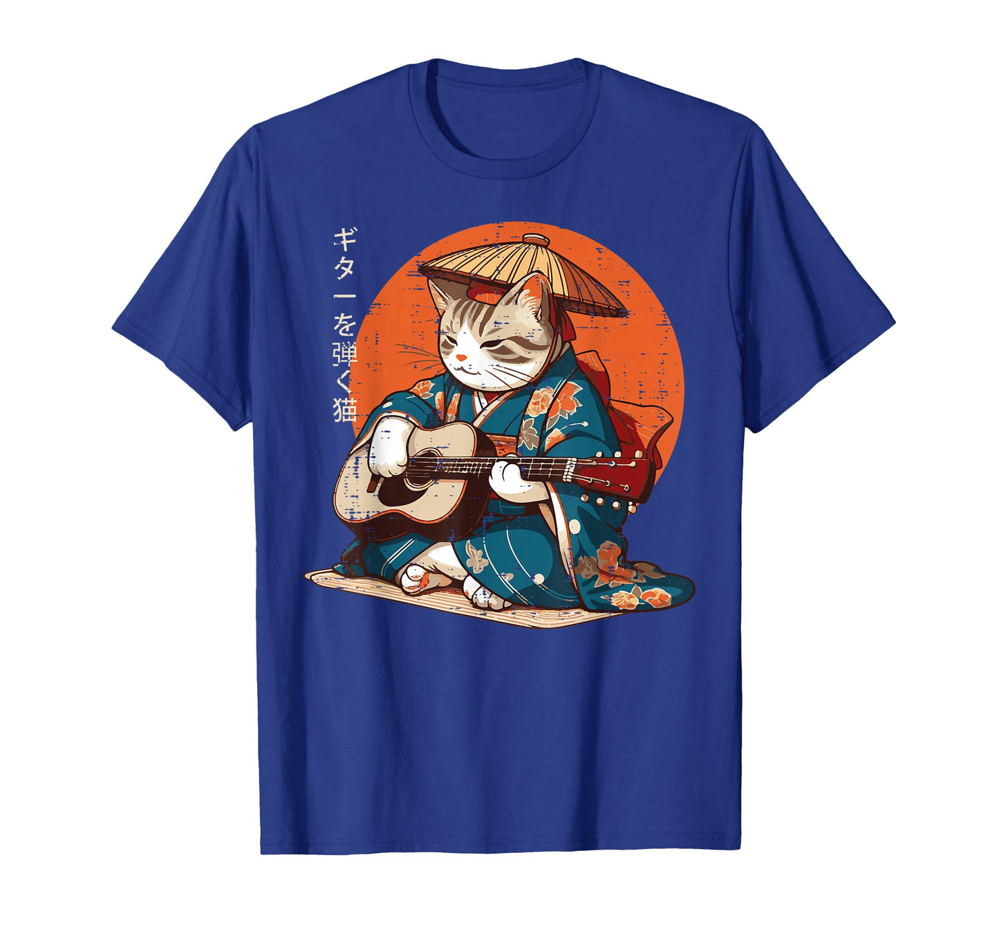 Japanese Cat Kimono Guitar Samurai Music Men Boys Kids Women T-Shirt
