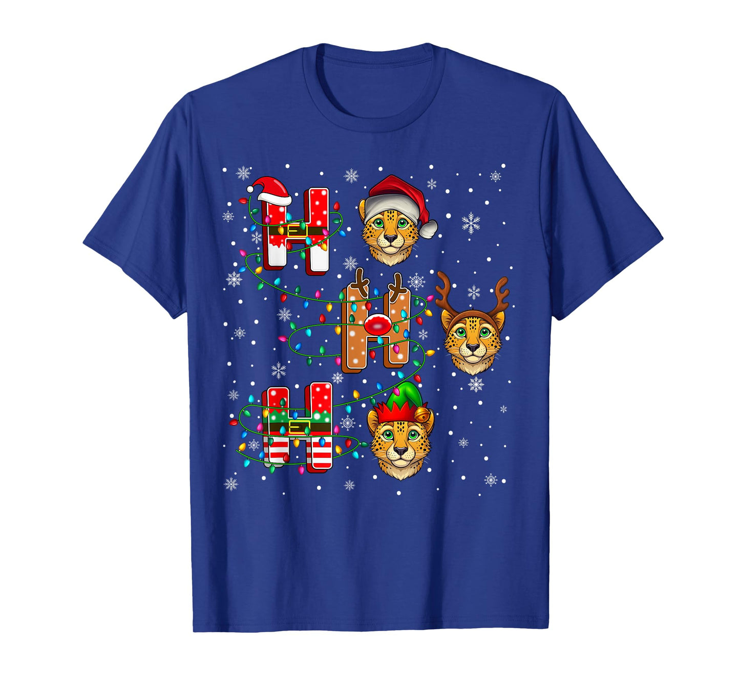 Ho Ho Ho Santa Reindeer Hat Elf Cheetah Animal Christmas T-Shirt