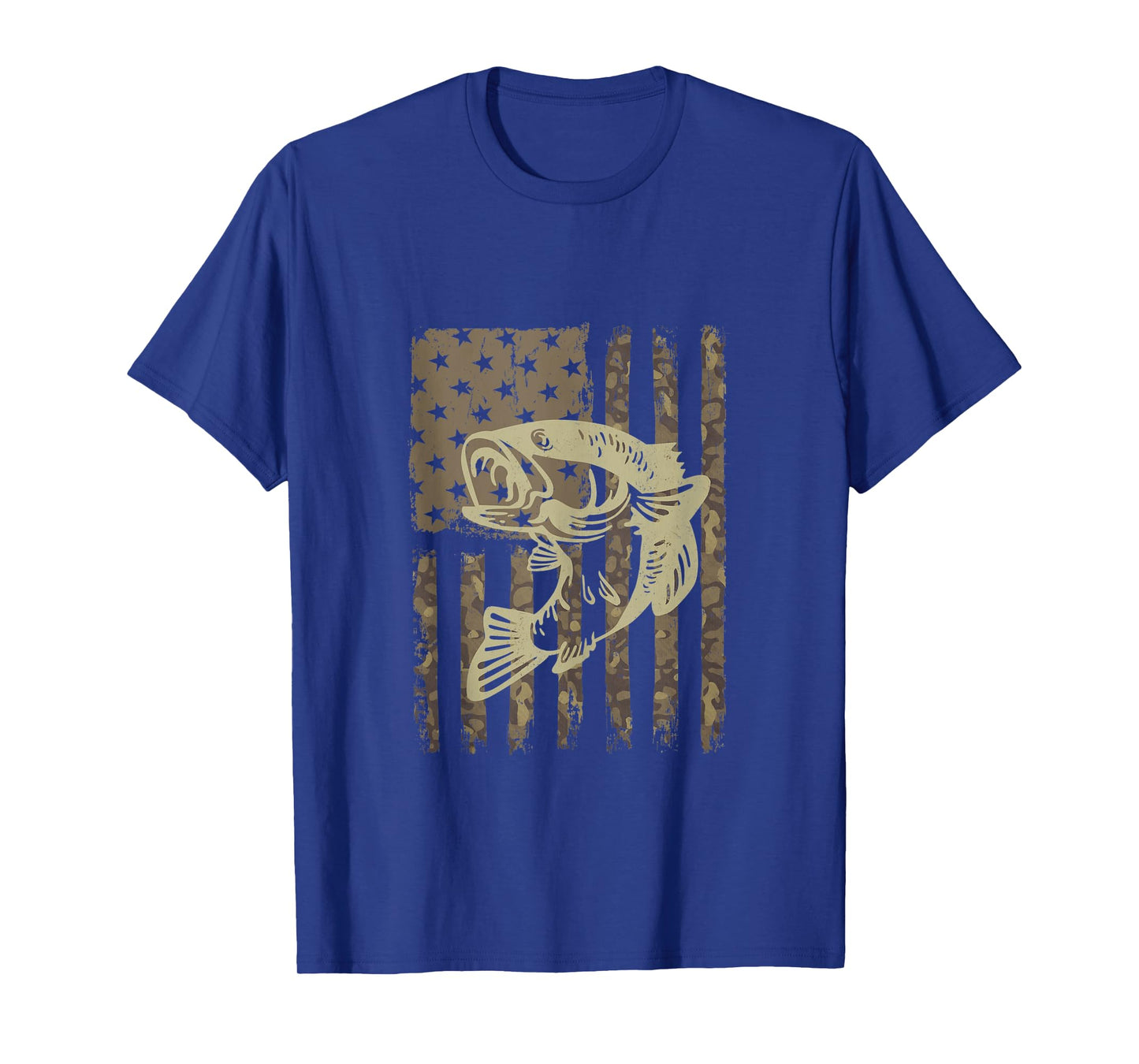Camouflage USA Flag Big Mouth Bass Vintage Fishing Tank Top