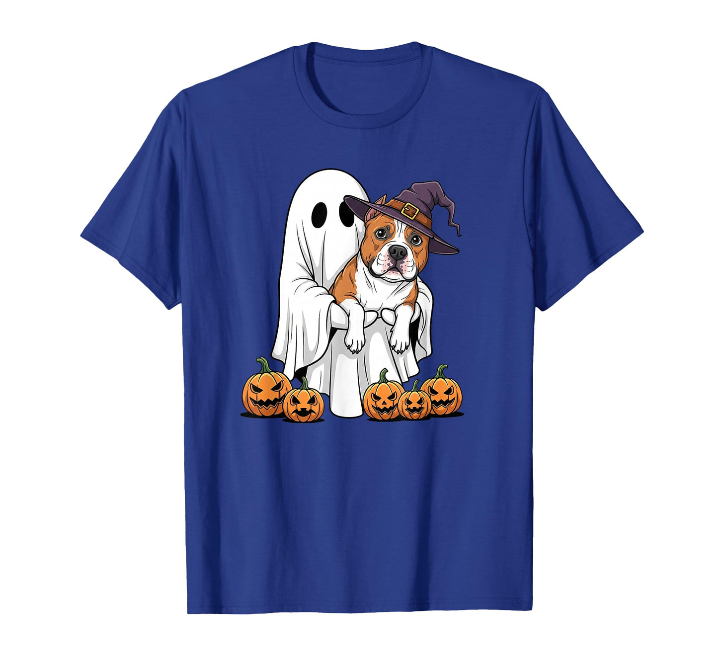 Funny Ghost American Staffordshire Terrier Pumpkin Halloween T-Shirt