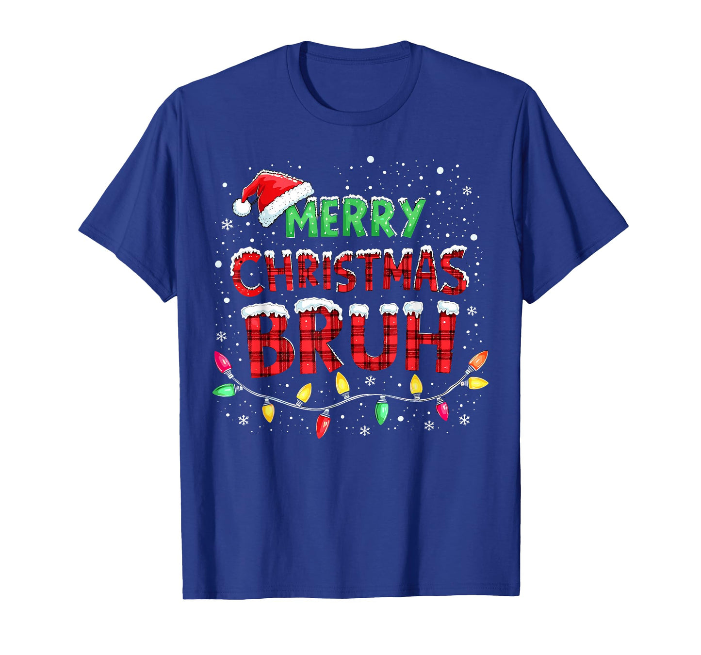 Funny Merry Christmas Bruh Xmas Lights Santa Hat Boys Kids T-Shirt
