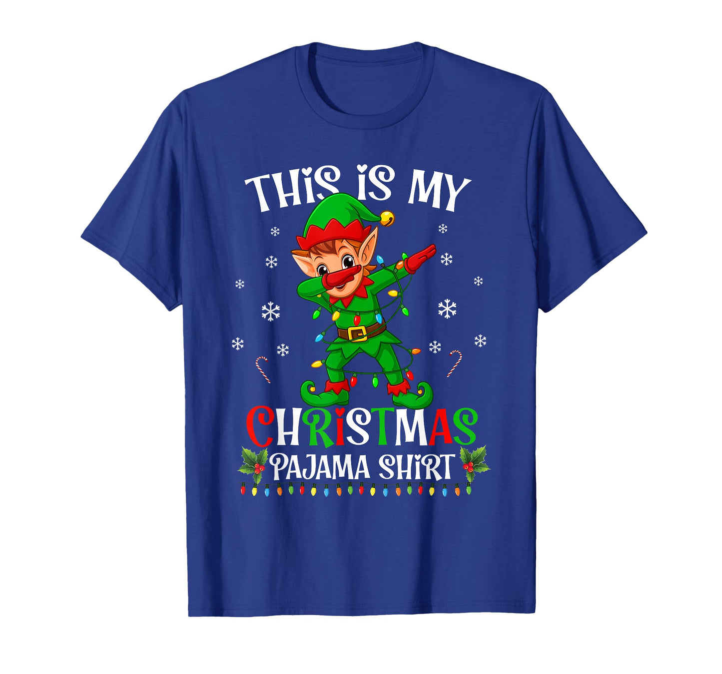 This is My Christmas Pajama Shirt Funny Elf Dabbing Lights T-Shirt