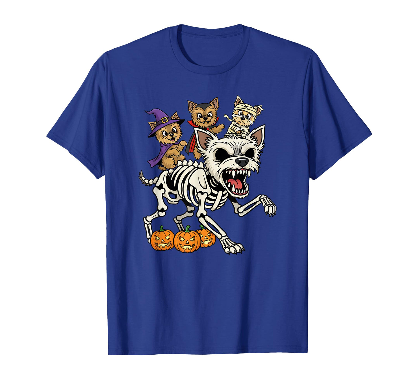 Yorkshire Terrier Skeleton Mummy Witch Halloween Mens Womens T-Shirt
