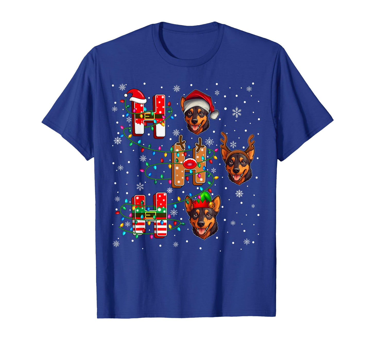 Ho Ho Ho Santa Reindeer Hat Elf Matching Kelpie Dog Xmas T-Shirt