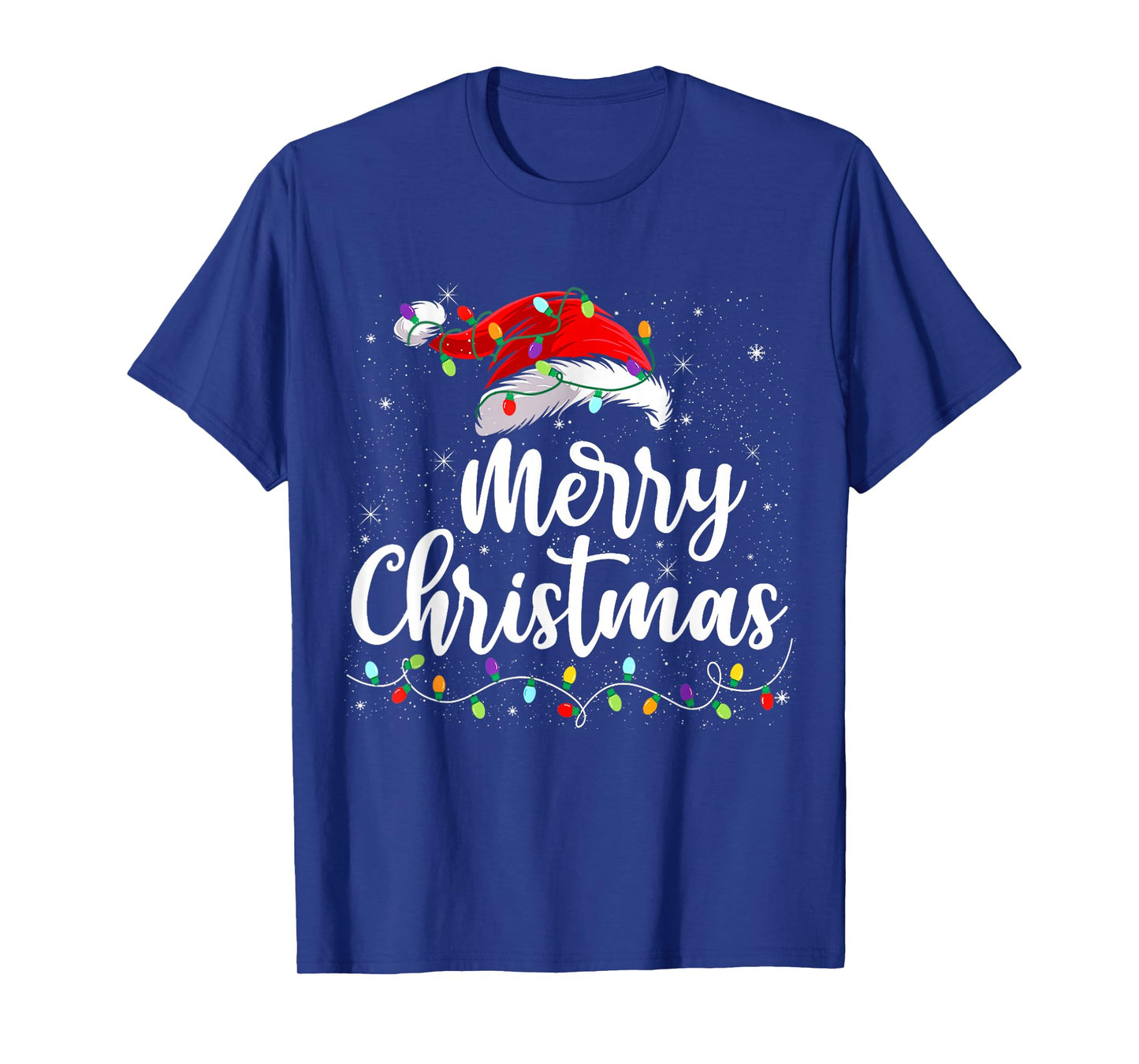 Merry Christmas Lights Santa Hat Xmas Family Matching Pajama T-Shirt