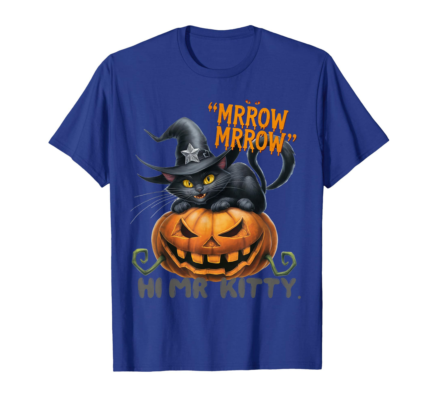 Funny Spooky Black Cat “Mrrrow Mrrrow” Halloween Pumpkin T-Shirt