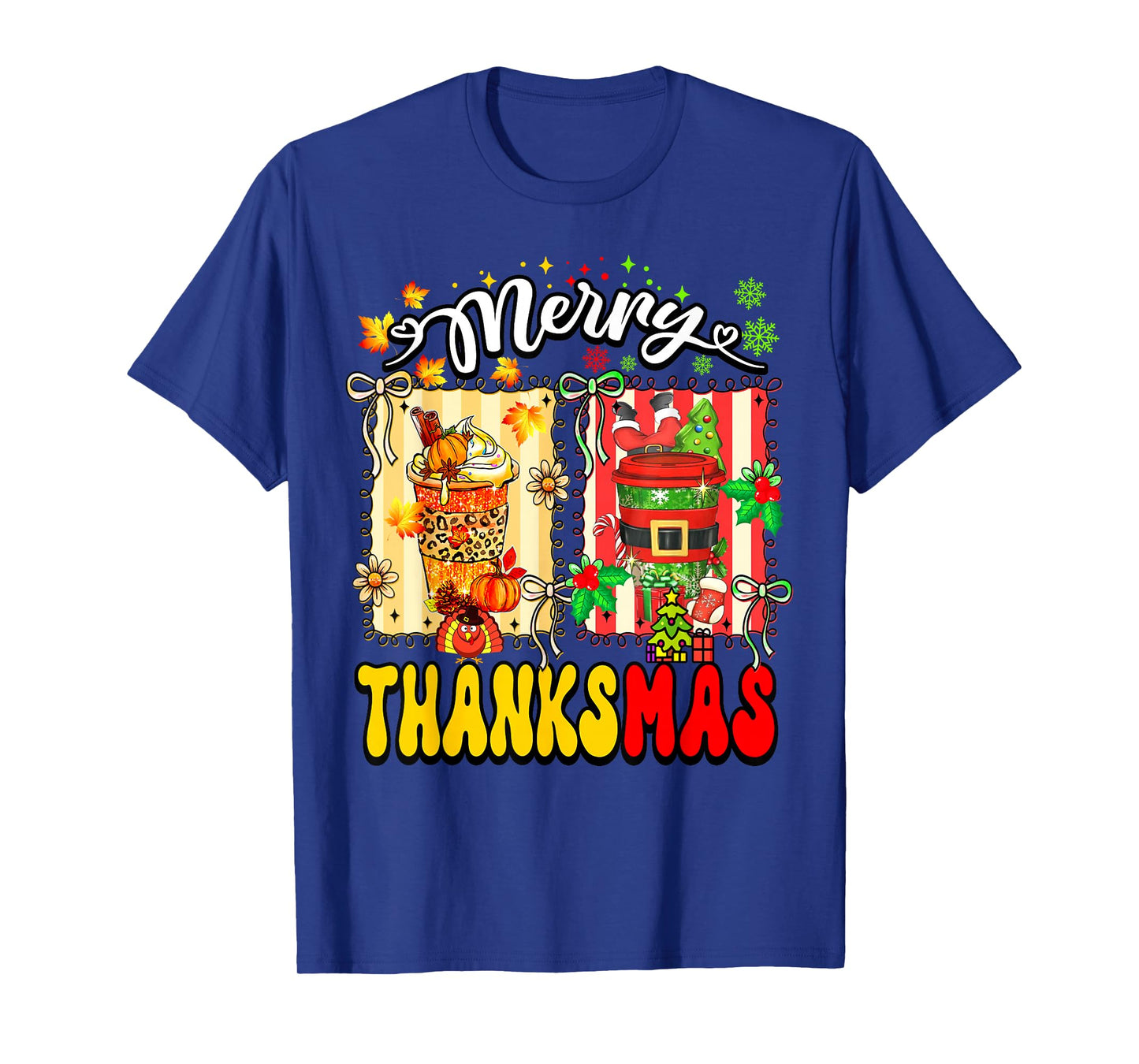 Merry Thanksmas Pumpkin Spice Coffee Latte Thanksgiving Xmas T-Shirt
