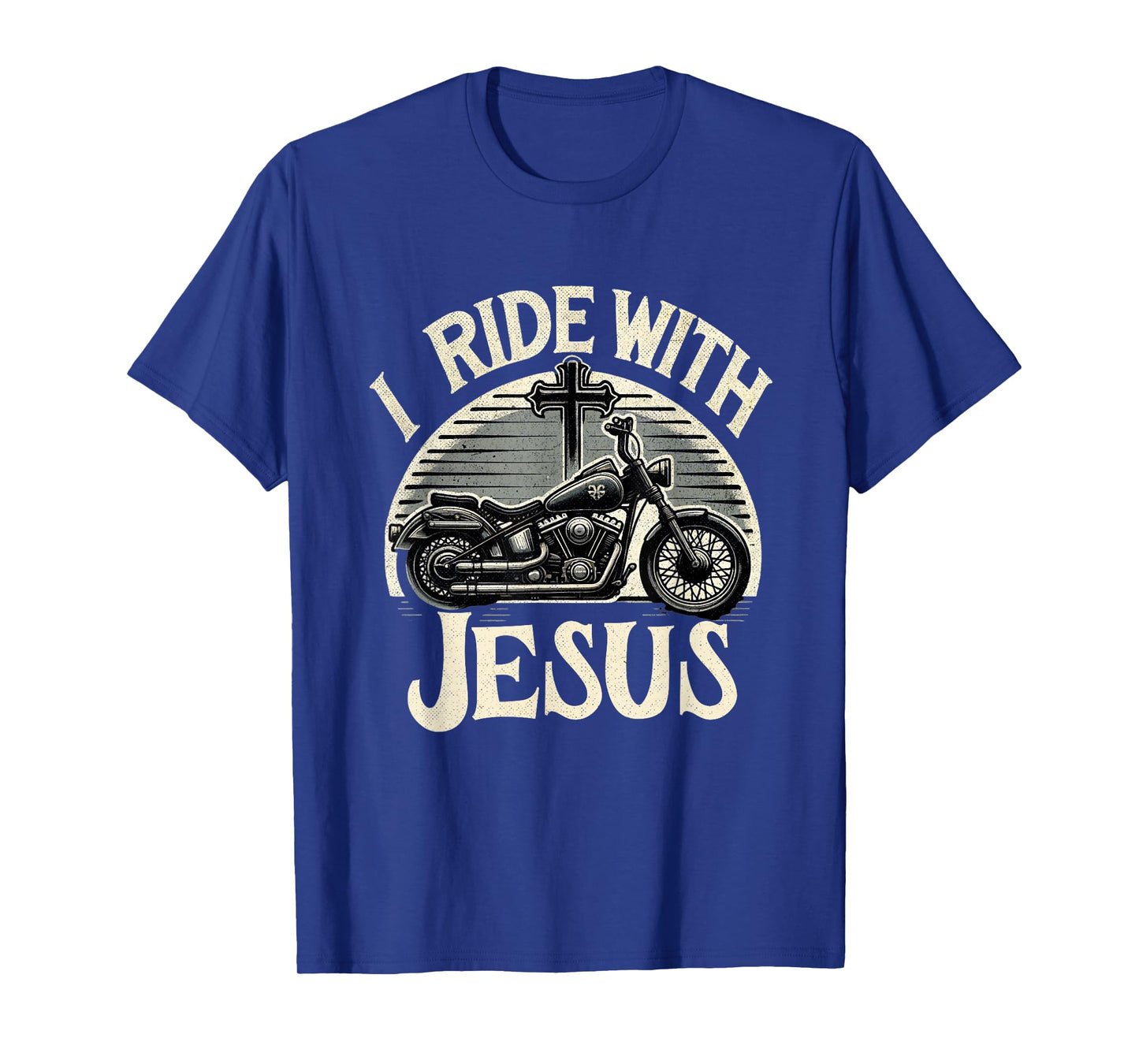 Faithful Flair I Ride With Jesus Motorcycle Christian T-Shirt, Small, Black