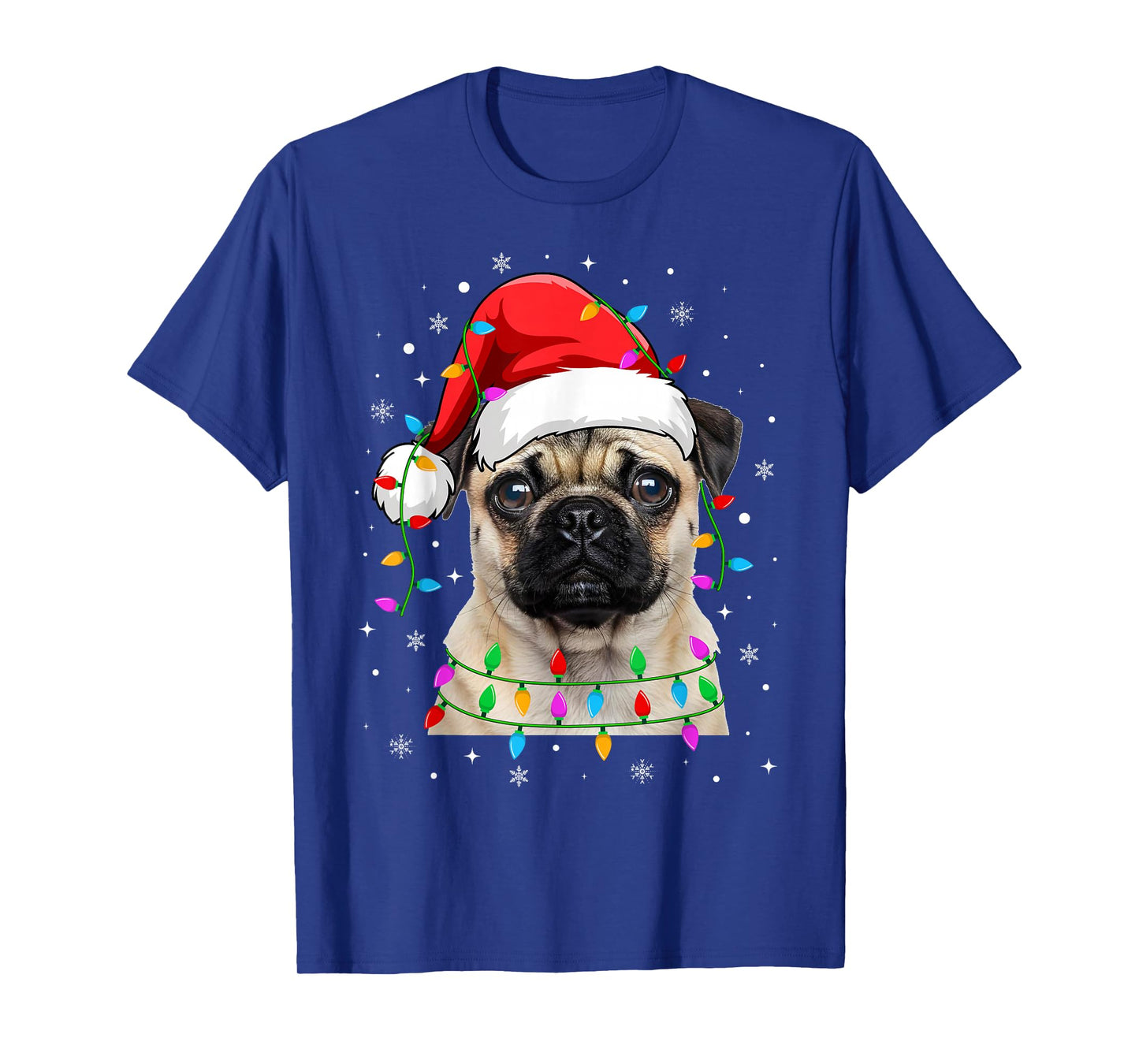 Pug Christmas Lights Santa Hat Pug Dogs Xmas T-Shirt