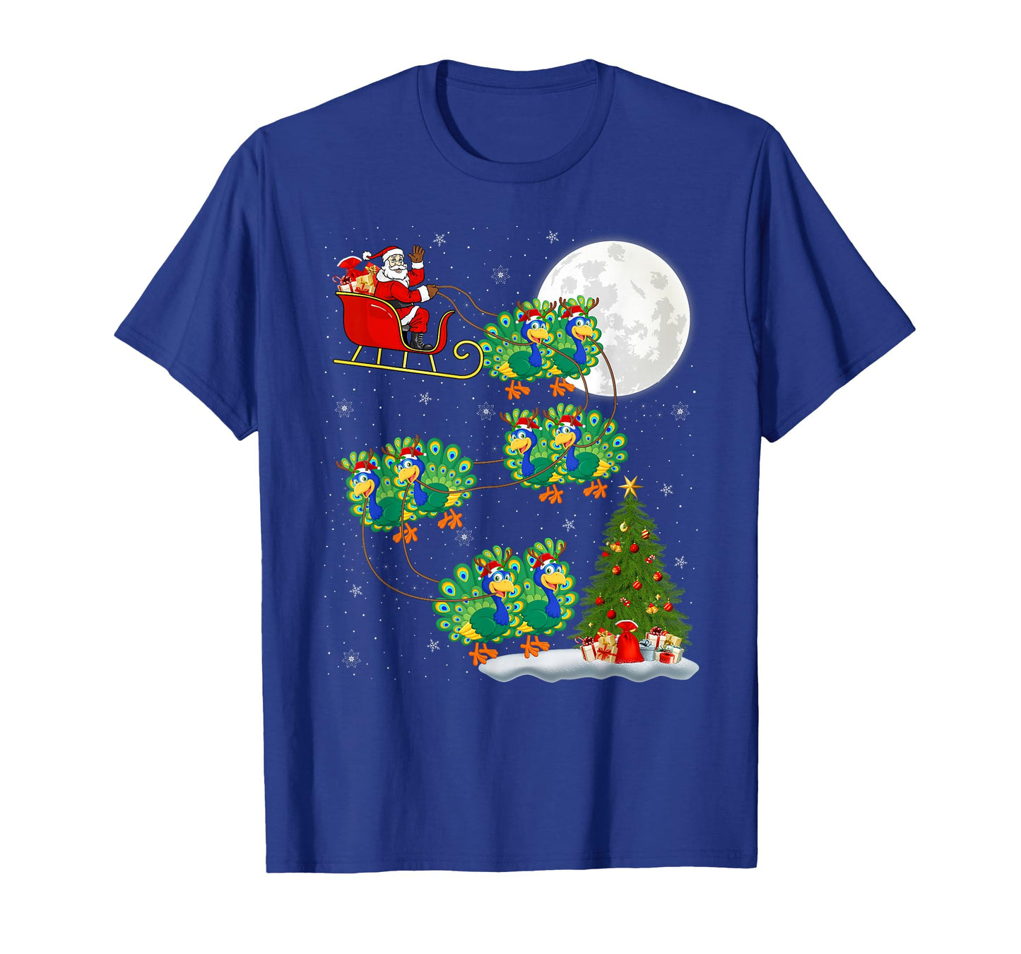 Peacock Santa Sleigh Flying Funny Magical Christmas T-Shirt