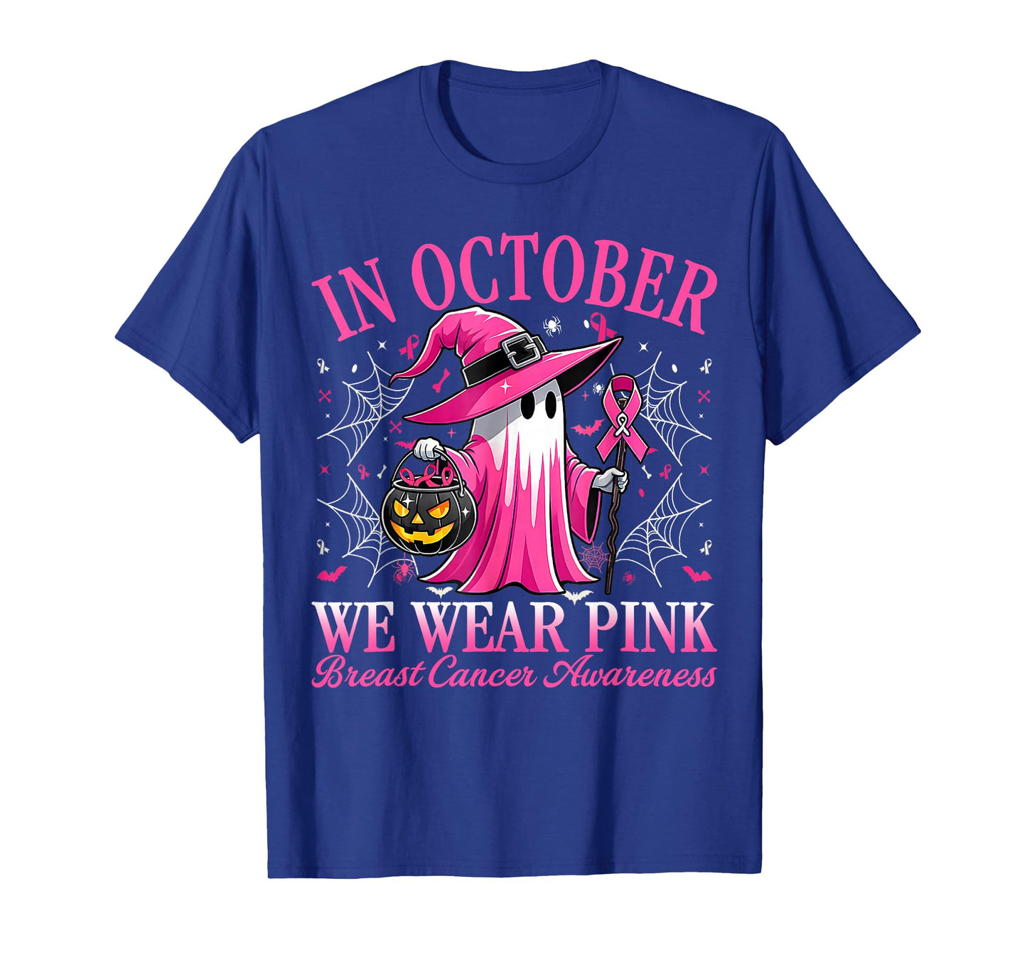 in October We Wear Pink Witch Breast Cancer Women Halloween T-Shirt