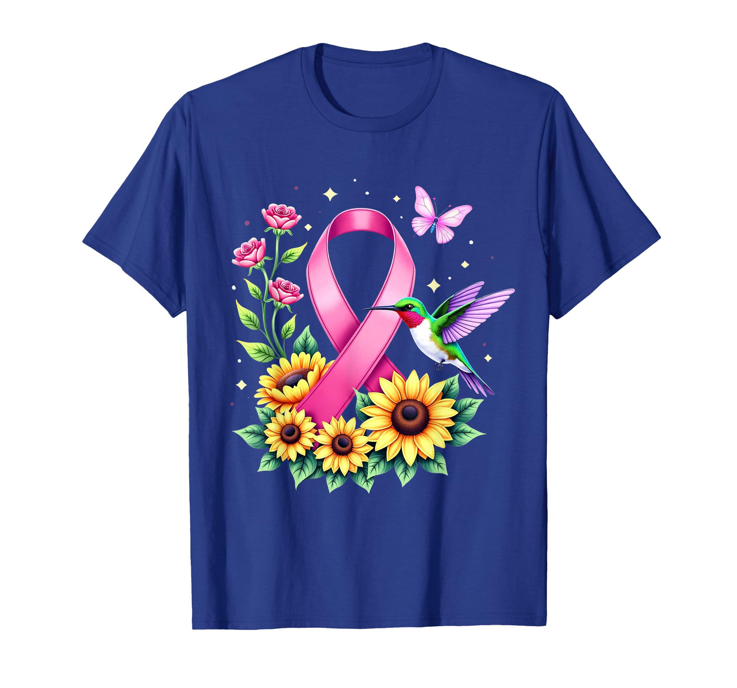 Hummingbird Sunflower Pink Ribbon Breast Cancer Awareness T-Shirt