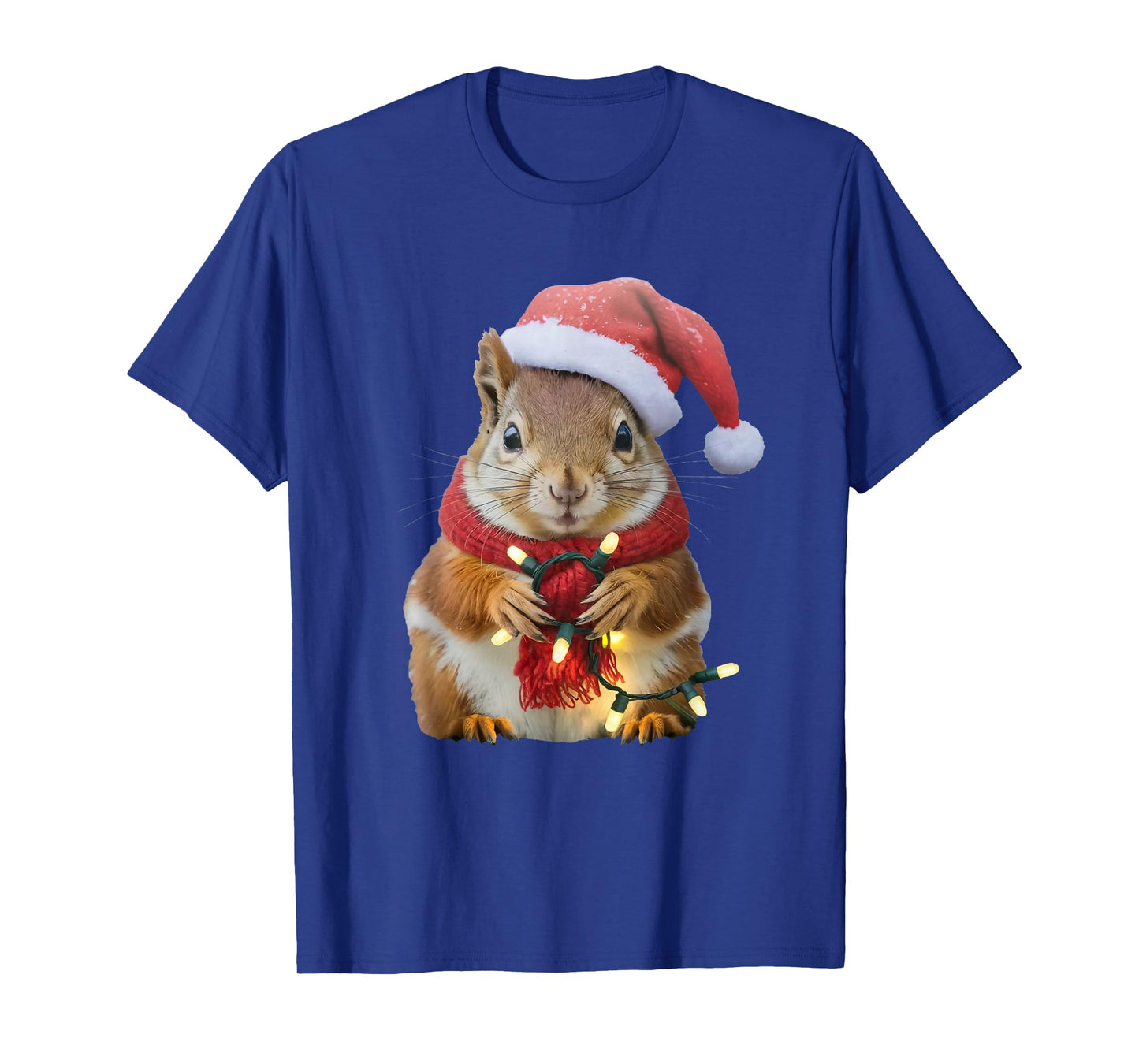 Funny Christmas Squirrel Lights Cute Squirrel Xmas Santa Hat T-Shirt