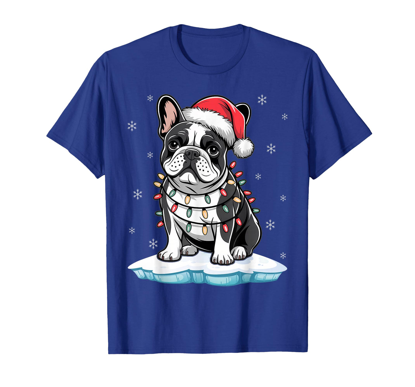 French Bulldog Santa Christmas Tree Lights Xmas Boys Dog T-Shirt