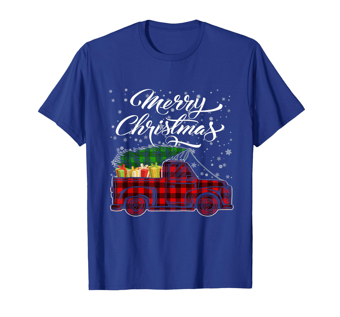 Christmas Tree on Car Merry Xmas Tree Buffalo Plaid Red T-Shirt