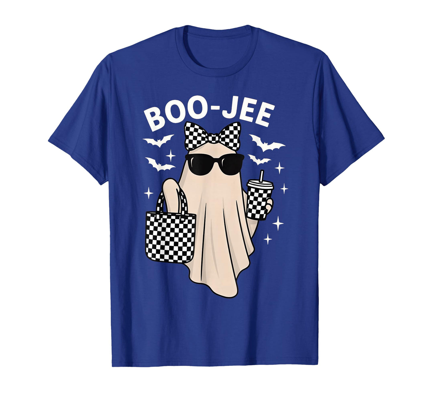 Coquette Checkered Ghost Coffee Boo-JEE Halloween Boujee T-Shirt