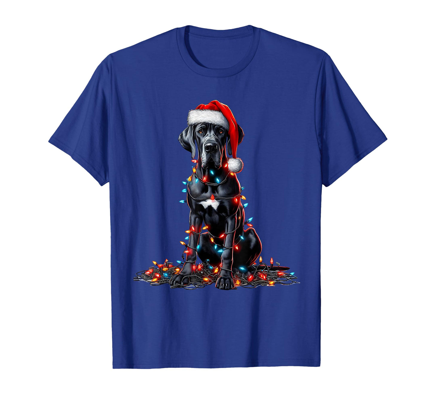 Great Dane Dog Christmas Lights Santa Hat Dog Lover T-Shirt