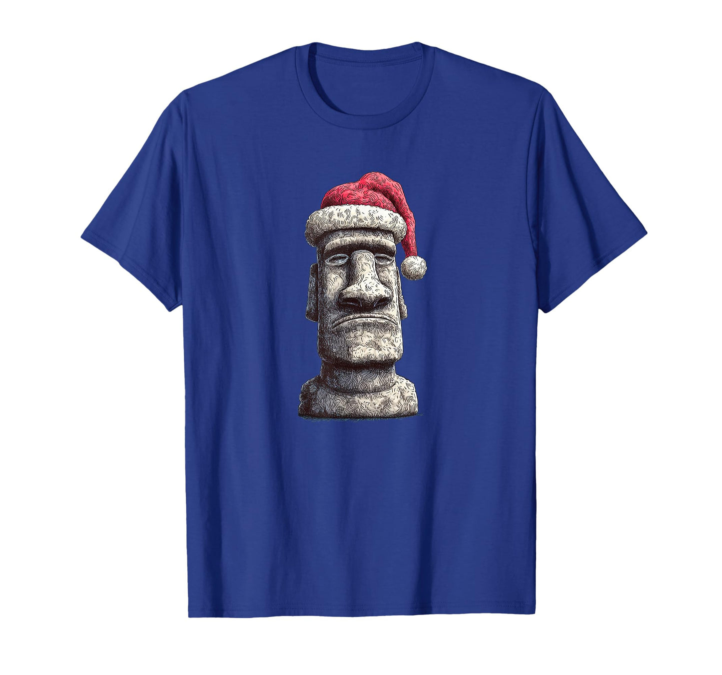 Moai Stone Statue in Santa Claus Hat for Adults and Kids T-Shirt