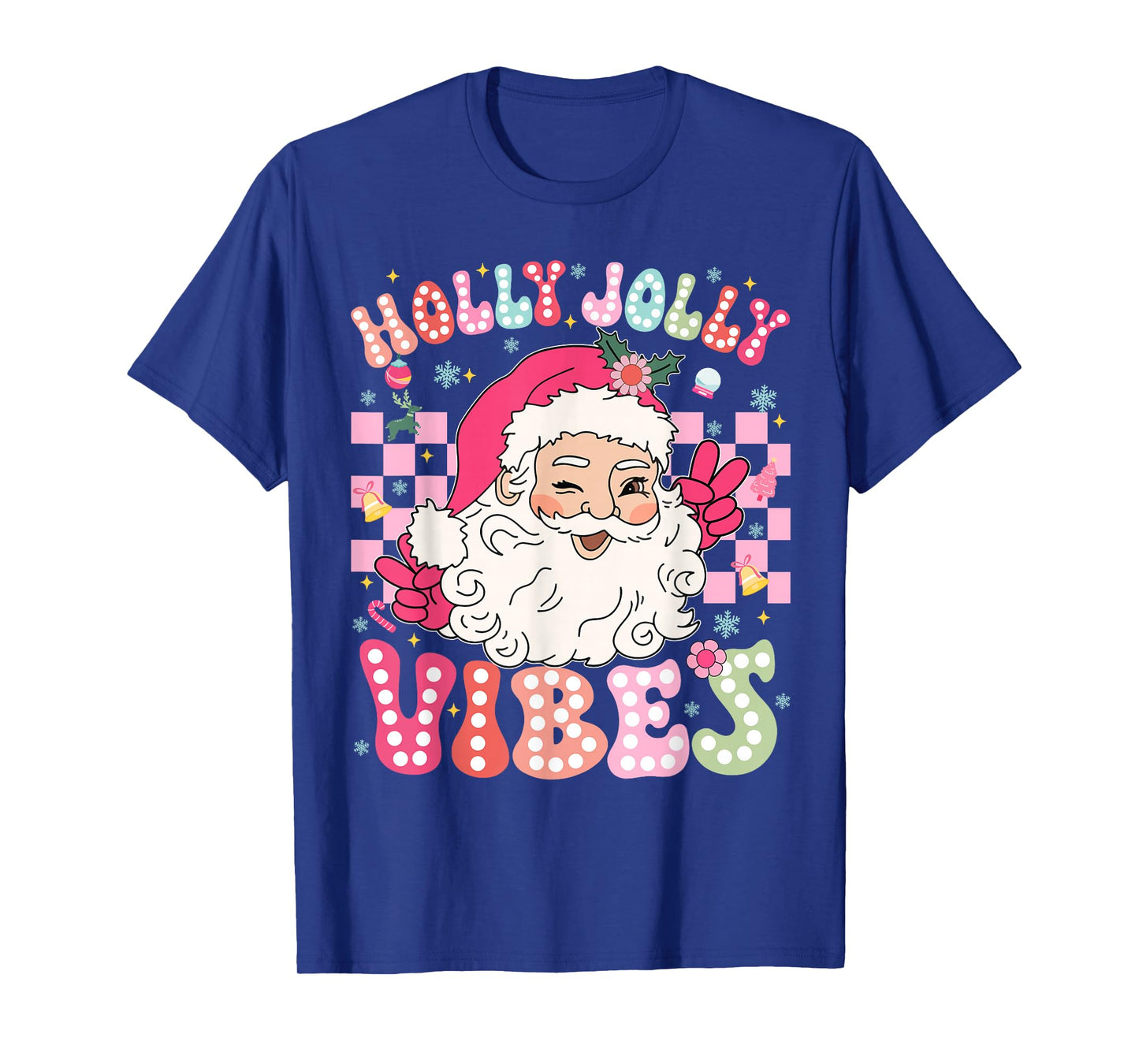 Christmas Vibes Cute Pink Santa Christmas Xmas Women Girl T-Shirt