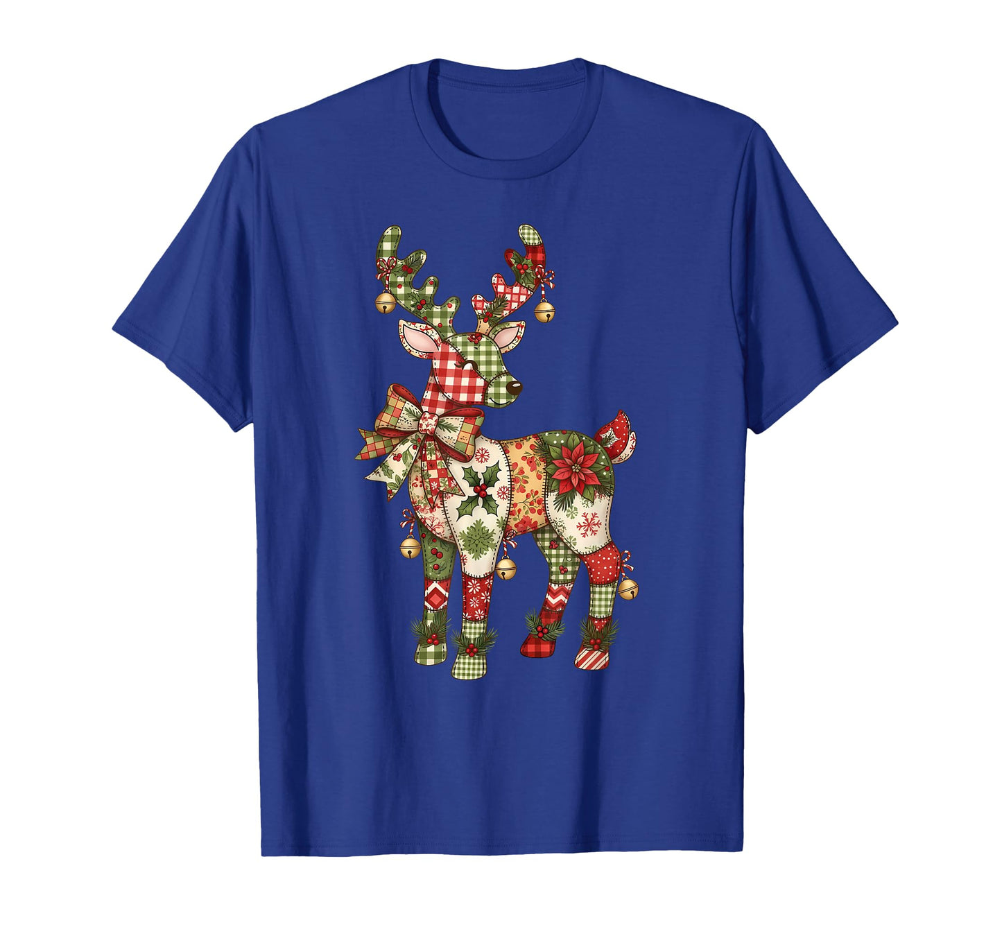 Patchwork Reindeer Preppy Girly Christmas Xmas Holiday Kids T-Shirt