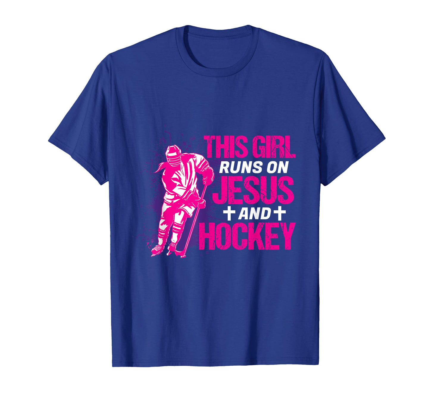 This Girl Runs On Jesus And Hockey I Hockey Player T-Shirt