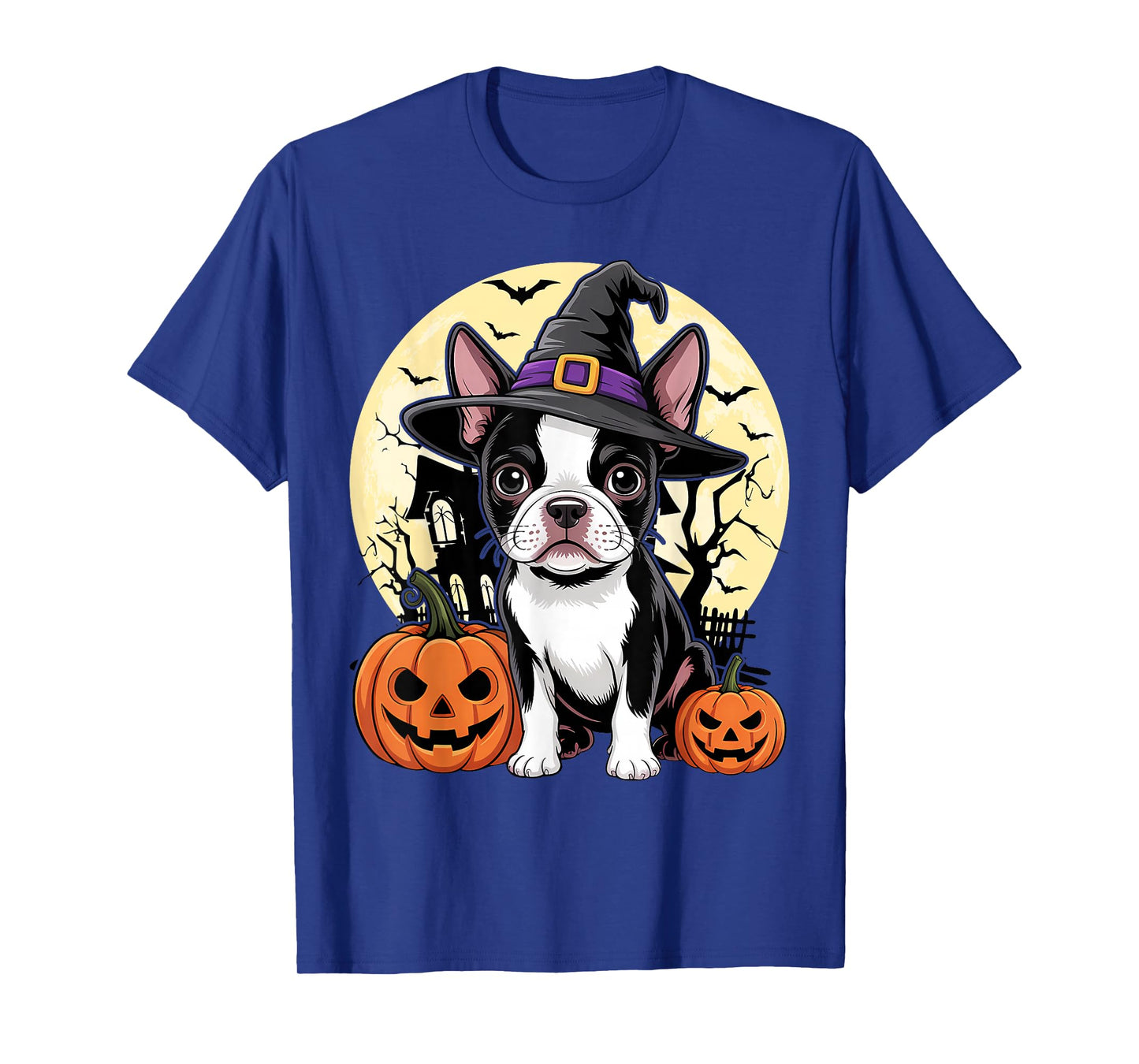 Aesthetic Halloween Boston Terrier Dog Witch Pumpkin T-Shirt
