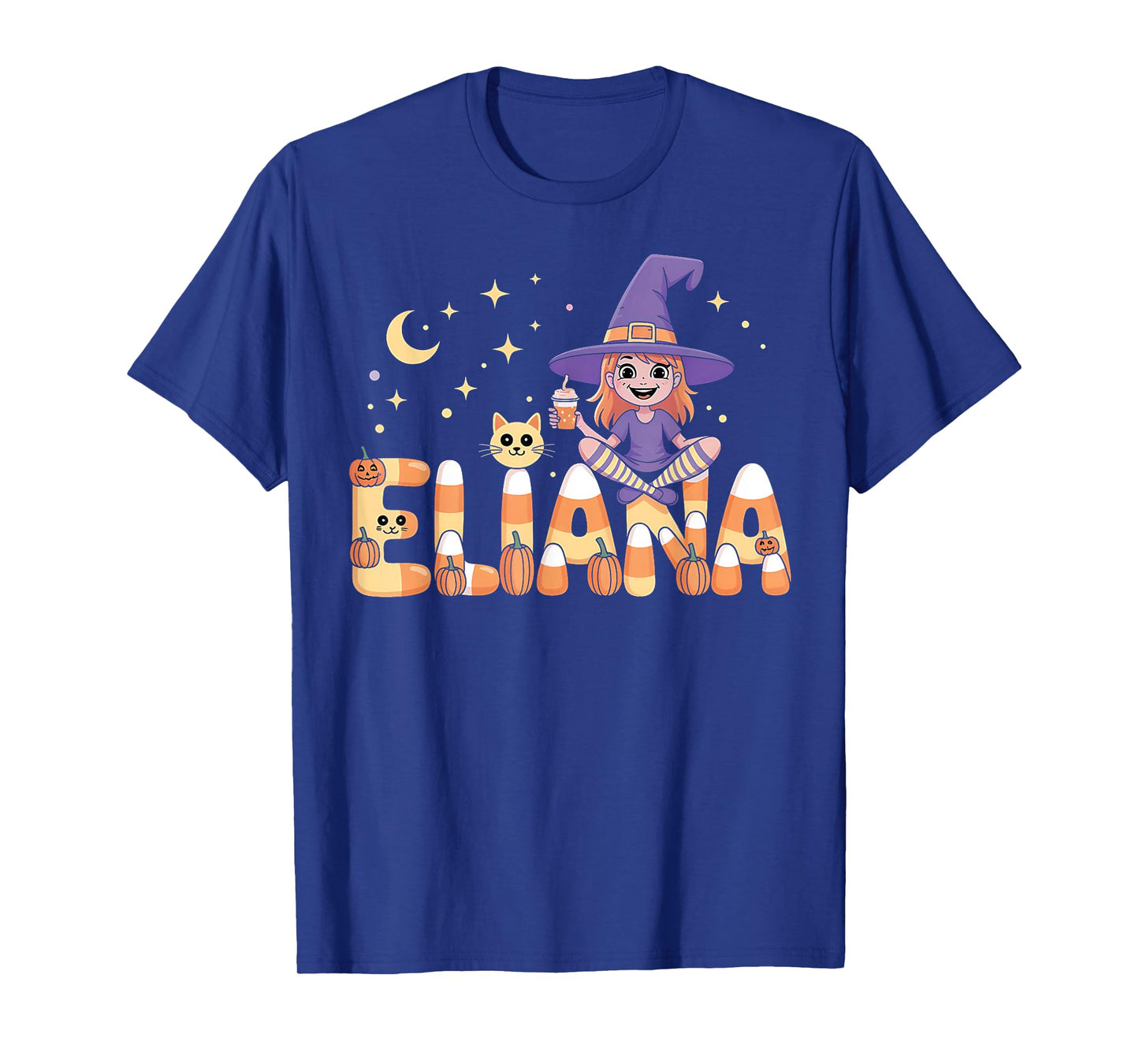 Eliana Witch Candy Corn Cat Halloween Women and Girls T-Shirt