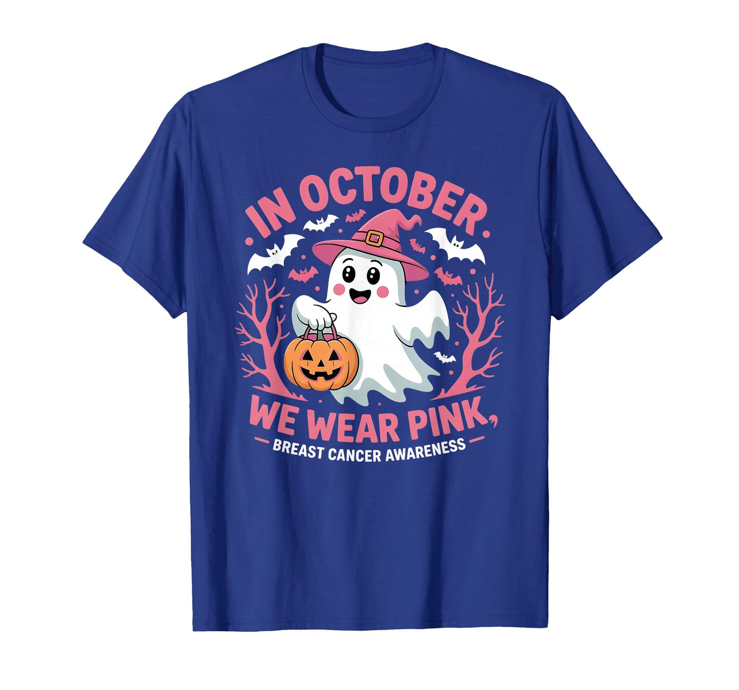 in October We Wear Pink Ghost Breast Cancer Awareness T-Shirt