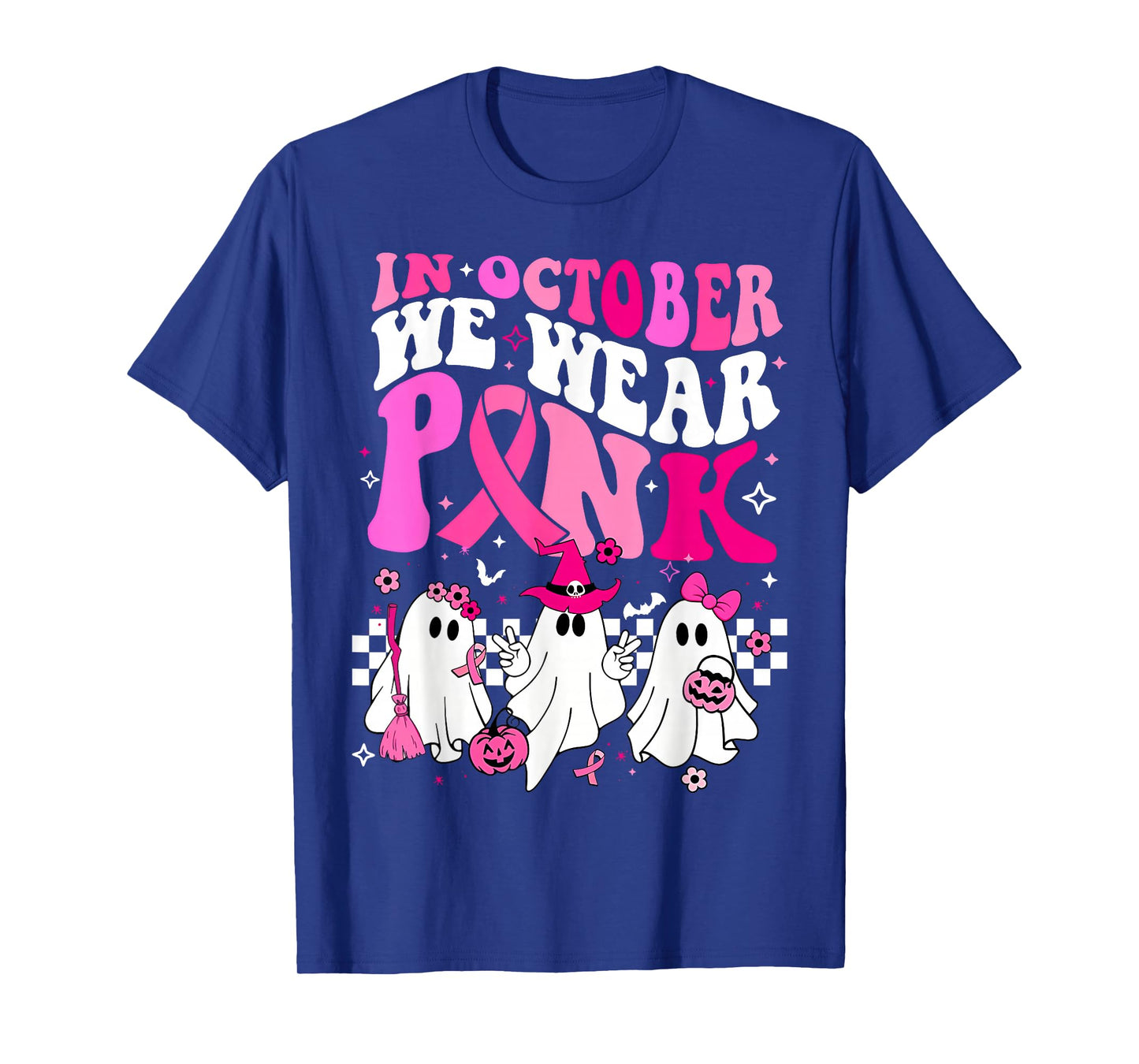 in October We Wear Pink Ghost Breast Cancer Awareness T-Shirt