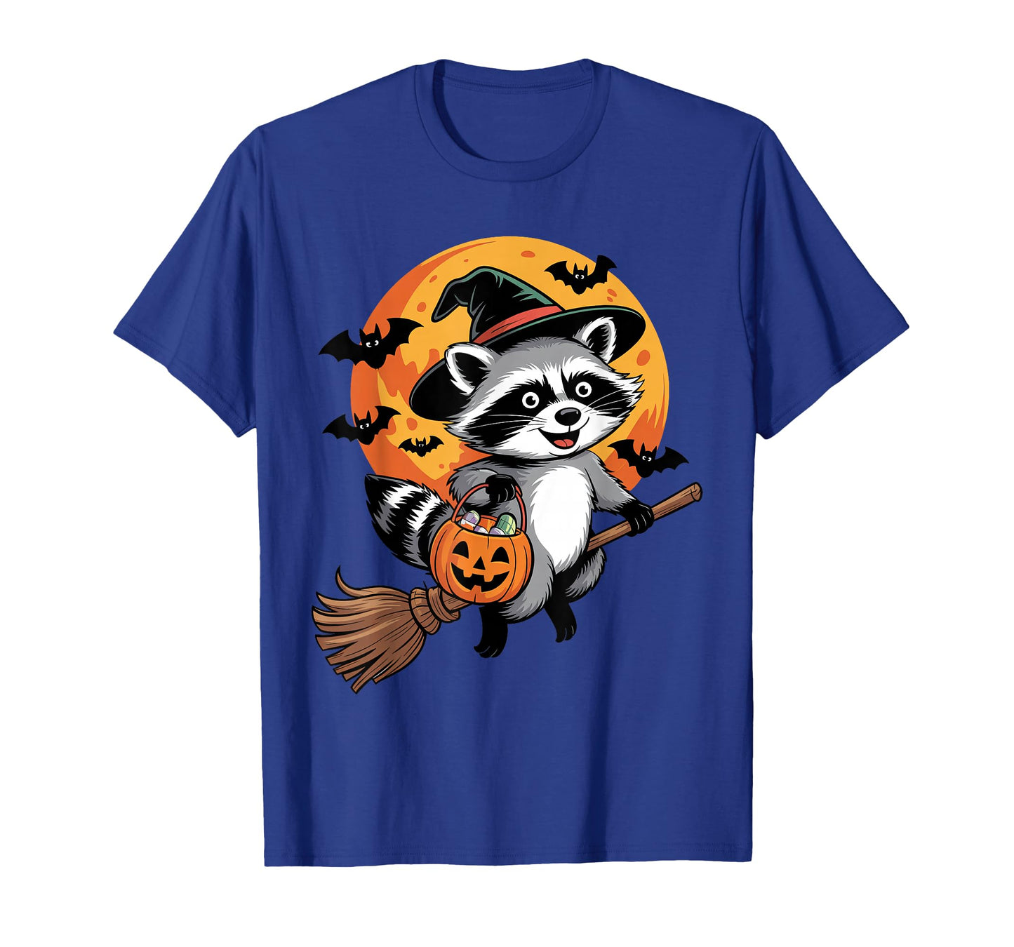 Trick or Treat Raccoon Witch Halloween Pumpkin Candy Bucket T-Shirt