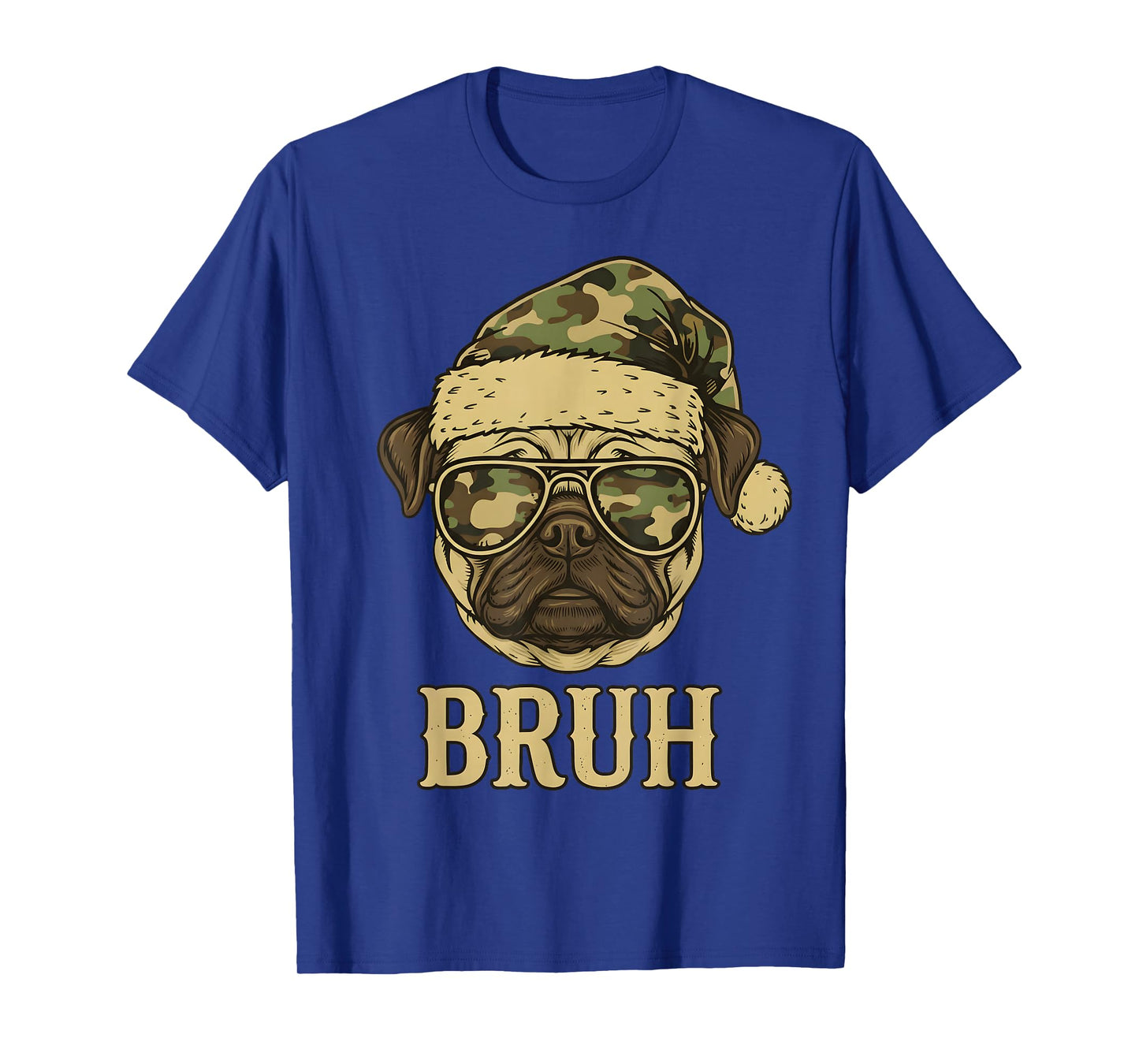 Camo Santa Pug Bruh Sunglasses Funny Dog Christmas Camo T-Shirt