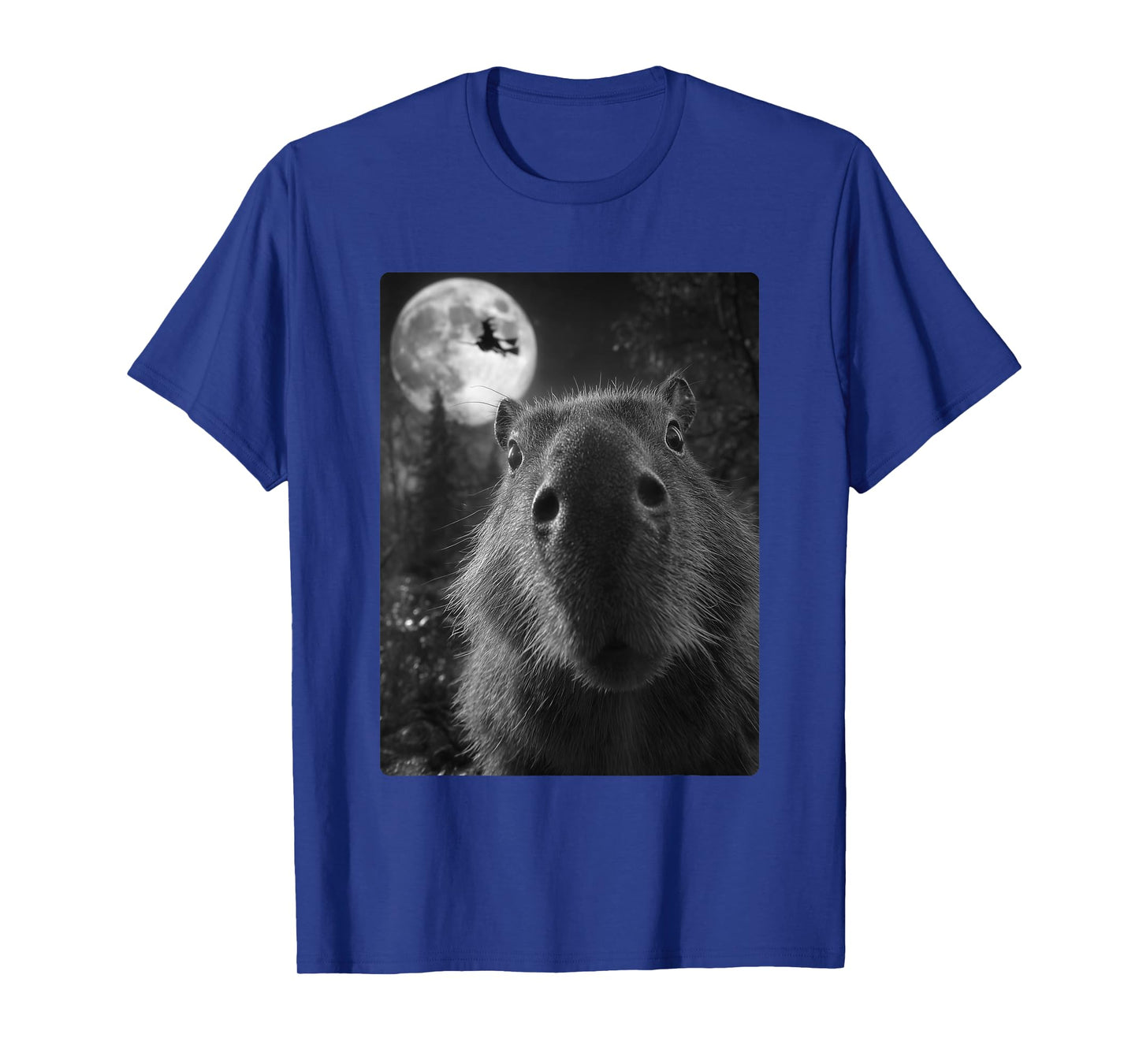 Funny Capybara Selfie Full Moon Flying Witch Halloween T-Shirt