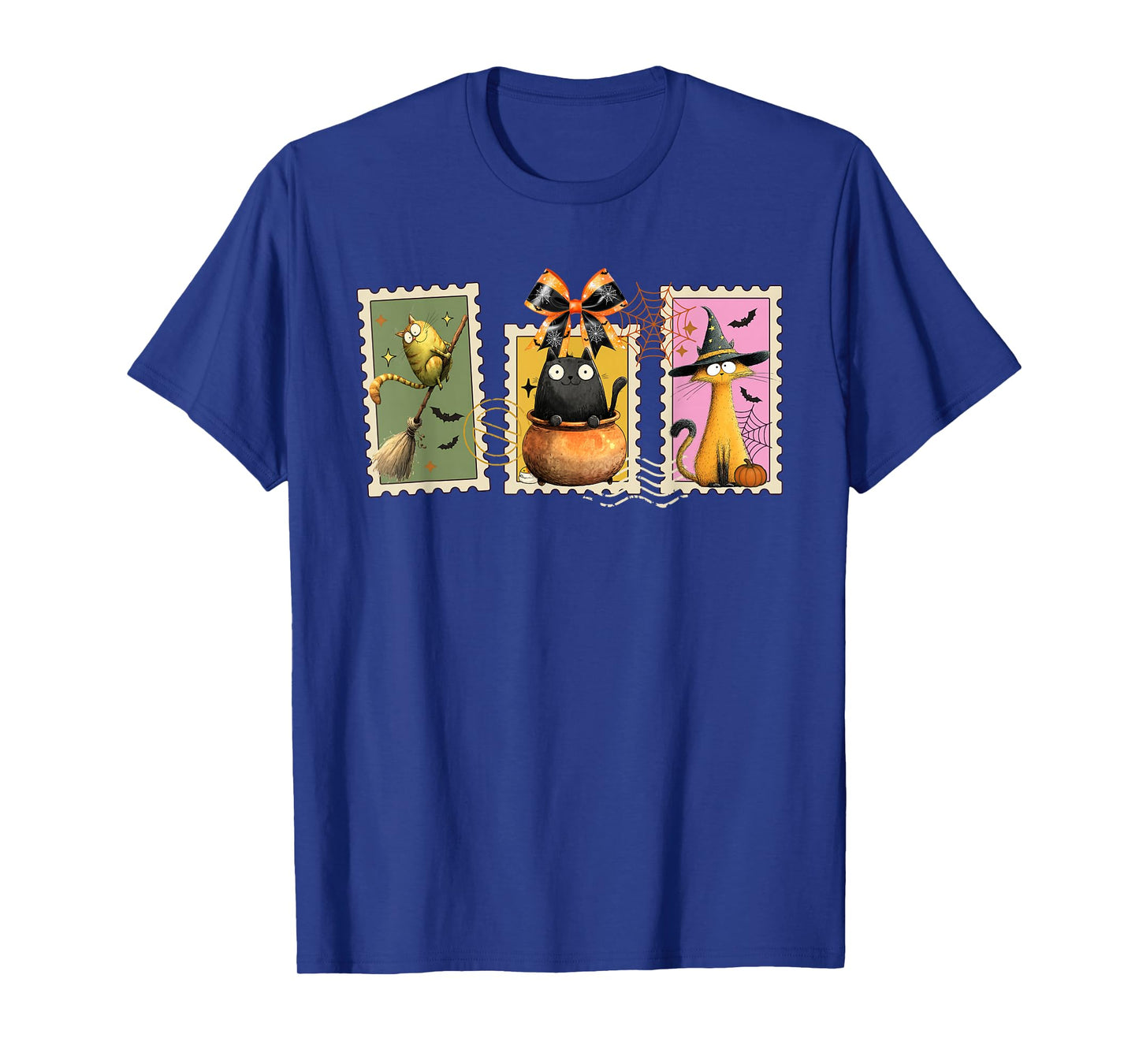 Funny Cat Halloween Witch Salem Black Cats Postage Stamp T-Shirt