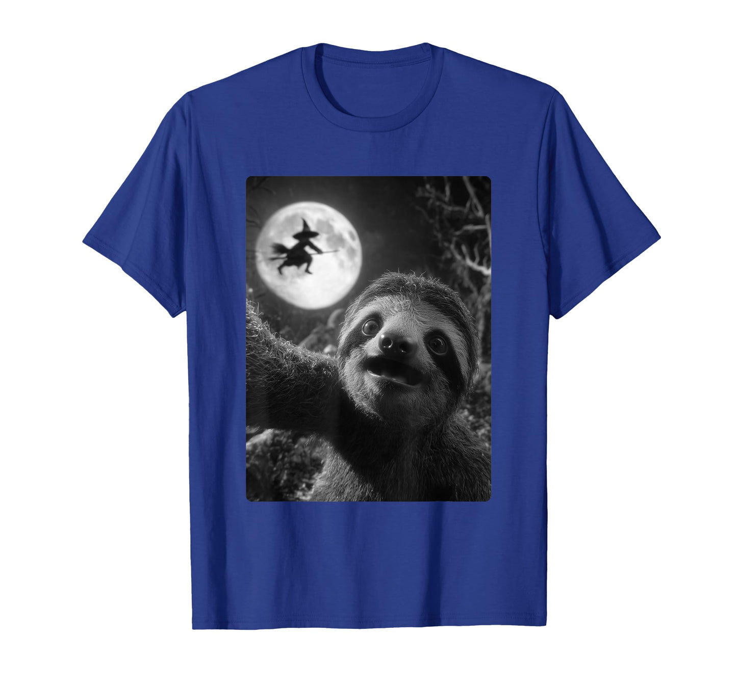 Funny Sloth Selfie Full Moon Flying Witch Forest Halloween T-Shirt