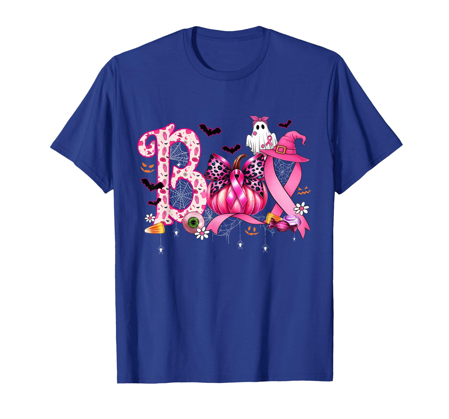 Boo Halloween Pumpkin Pink Ribbon Witch Breast Cancer T-Shirt