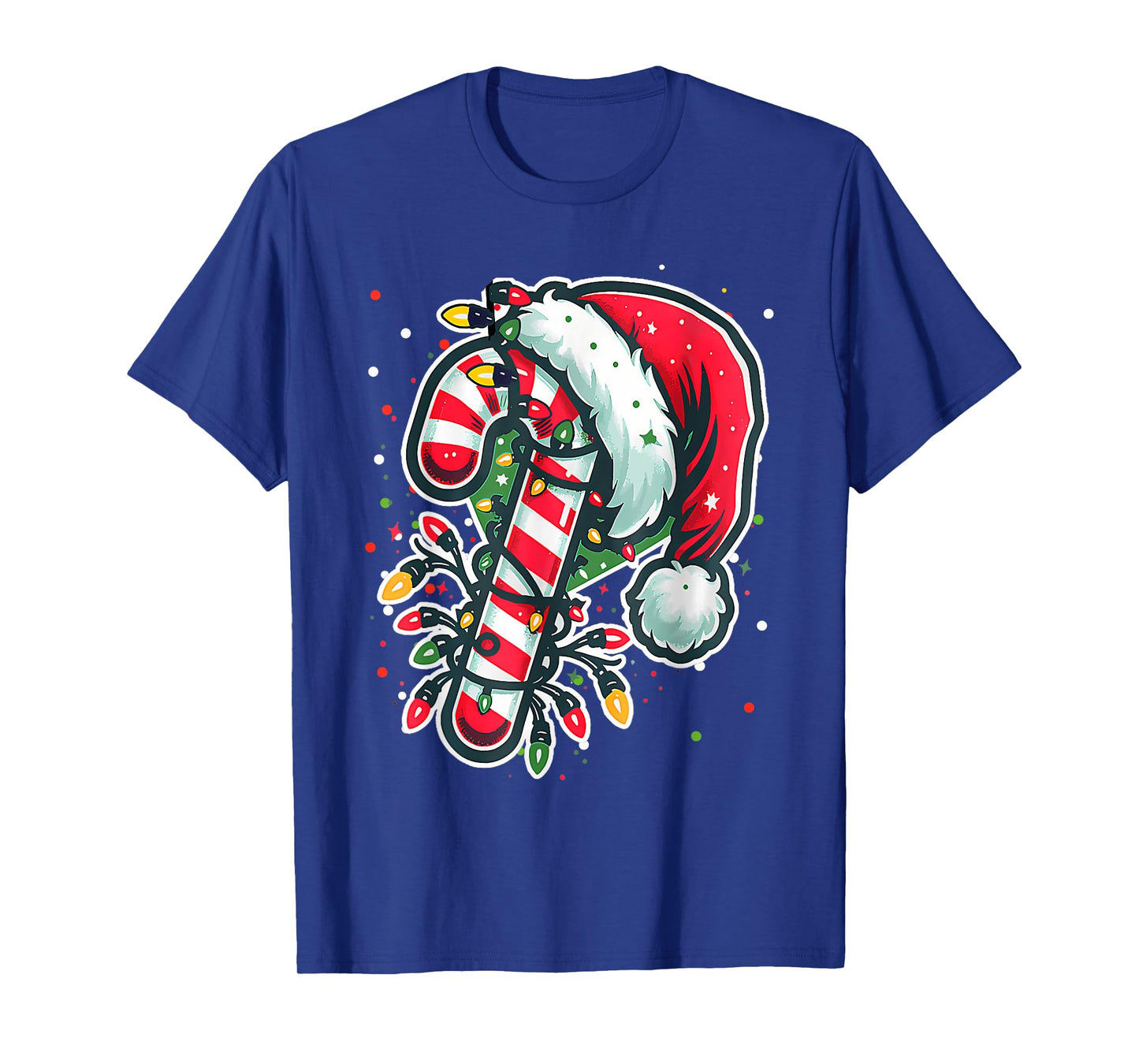 Red And White Candy Cane Santa Christmas Funny Xmas Lights T-Shirt