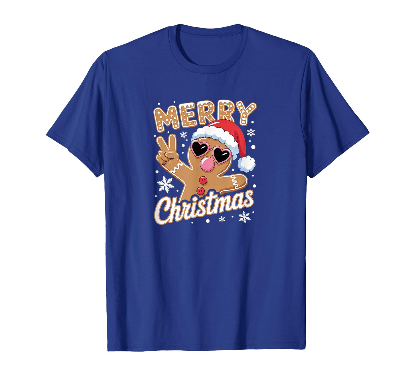 Merry Christmas Gingerbread Man Peace Sign Funny Holiday T-Shirt