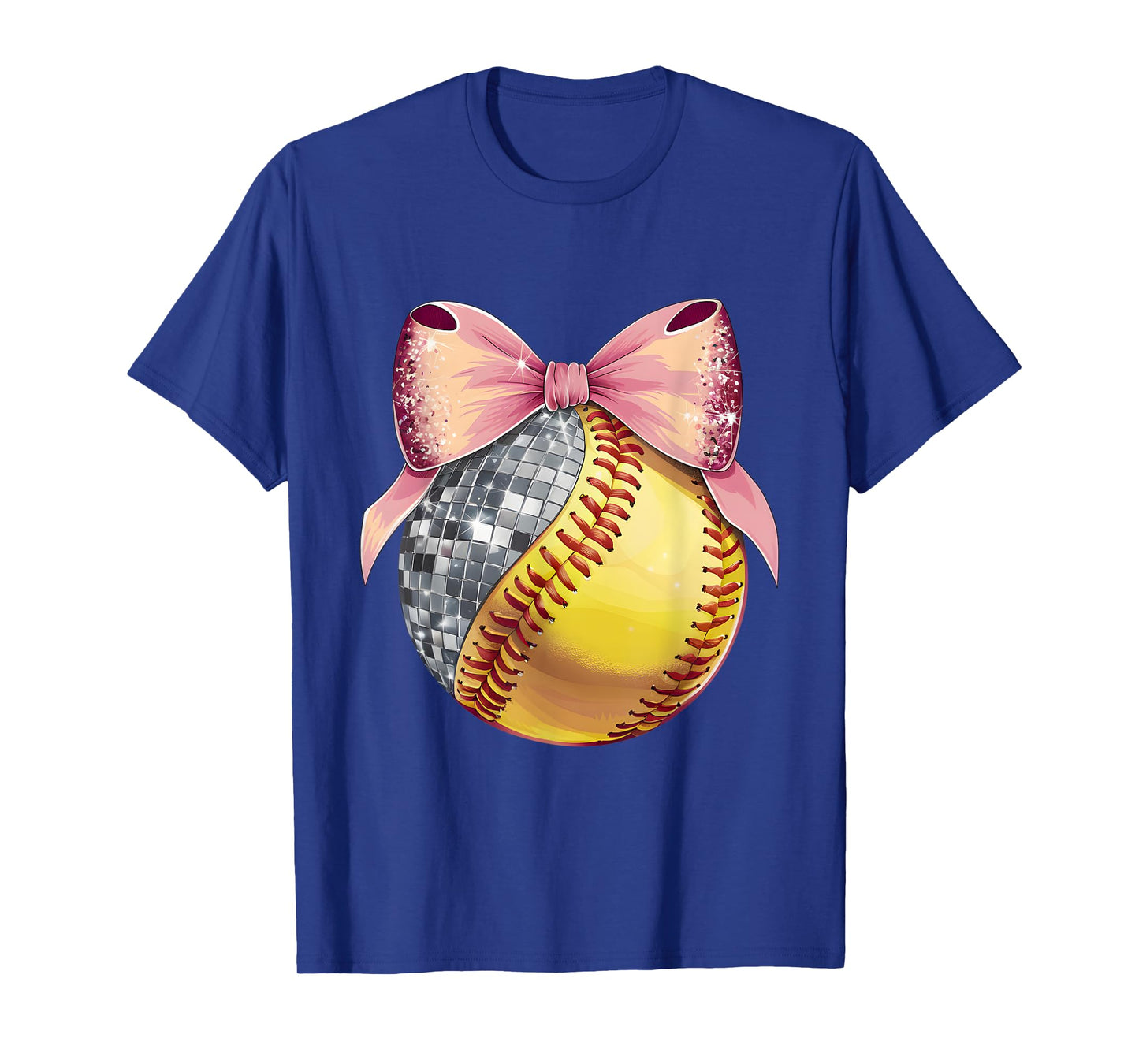 Cute Coquette Bow Disco Ball Softball Player Game Day Mom T-Shirt
