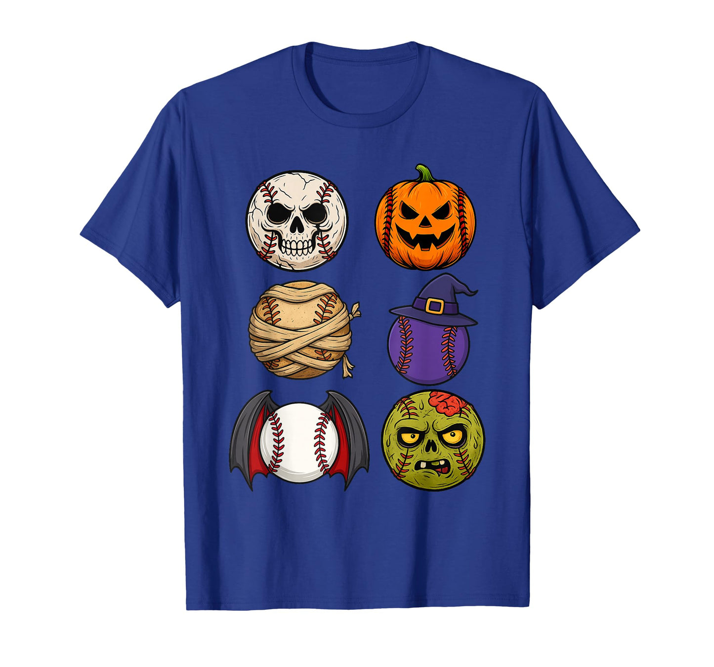 Halloween Skeleton Pumpkin Mummy Vampire Zombie Baseball T-Shirt