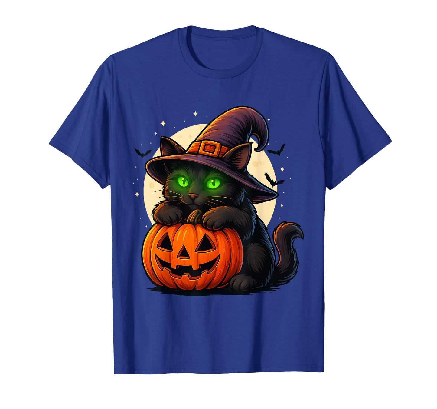 Cute Black Cat with Pumpkin Witch Hat Halloween T-Shirt