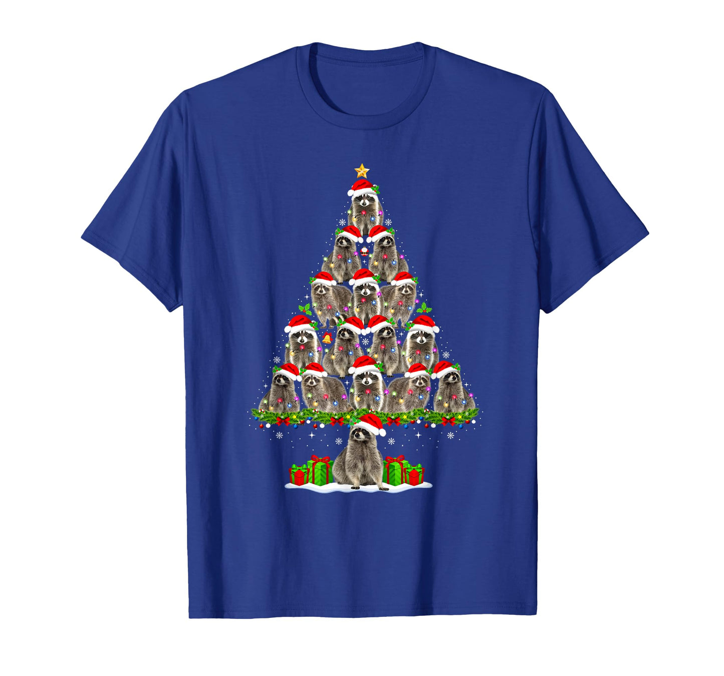 Raccoon Christmas Tree Lights Funny Xmas Santa Raccoon Lover T-Shirt