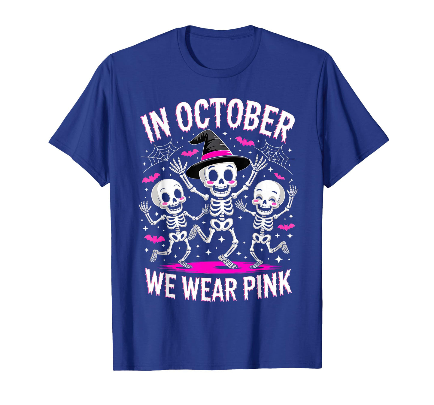 Halloween Breast Cancer Awareness Spooky Skeleton Witch T-Shirt