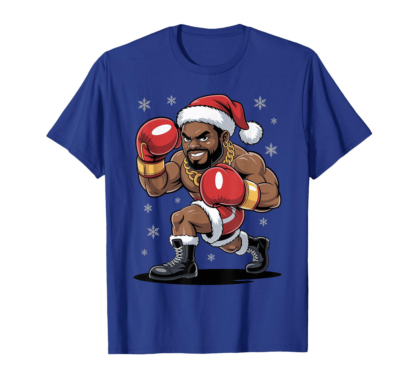 Funny Afro Santa Boxing African American Christmas Holiday T-Shirt