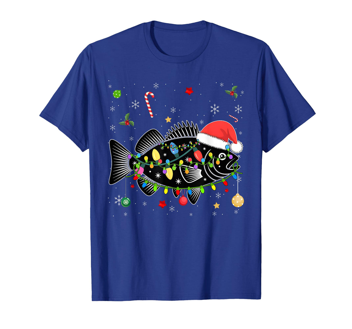 Walleye Fishing Funny Christmas Lights Fish Santa Hat T-Shirt