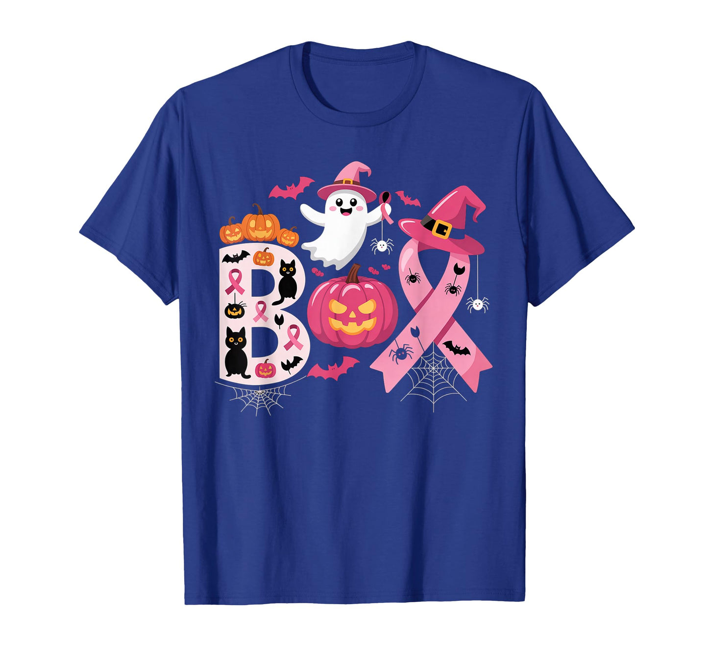 Boo Halloween Pumpkin Pink Ribbon Witch Cancer Awareness T-Shirt
