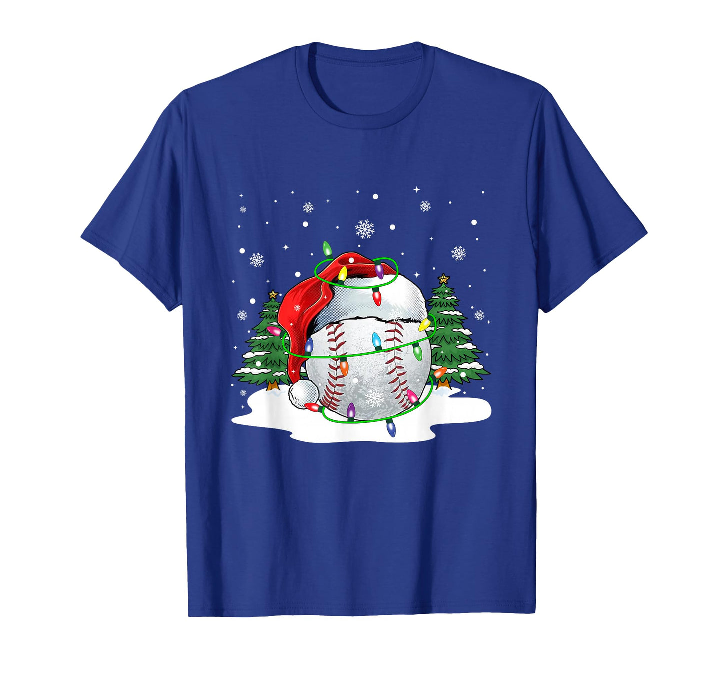 Baseball Christmas Santa Sports Xmas Lights Santa Hat Men T-Shirt