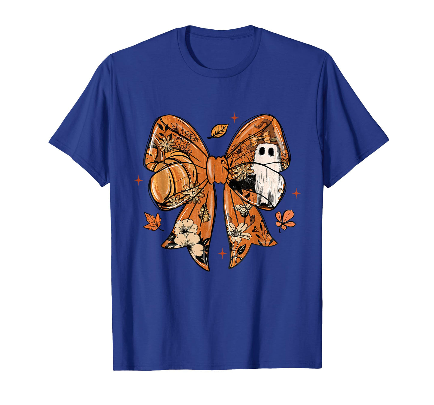 Retro Bow Ghost Witch Cat Pumpkin Flowers Halloween T-Shirt