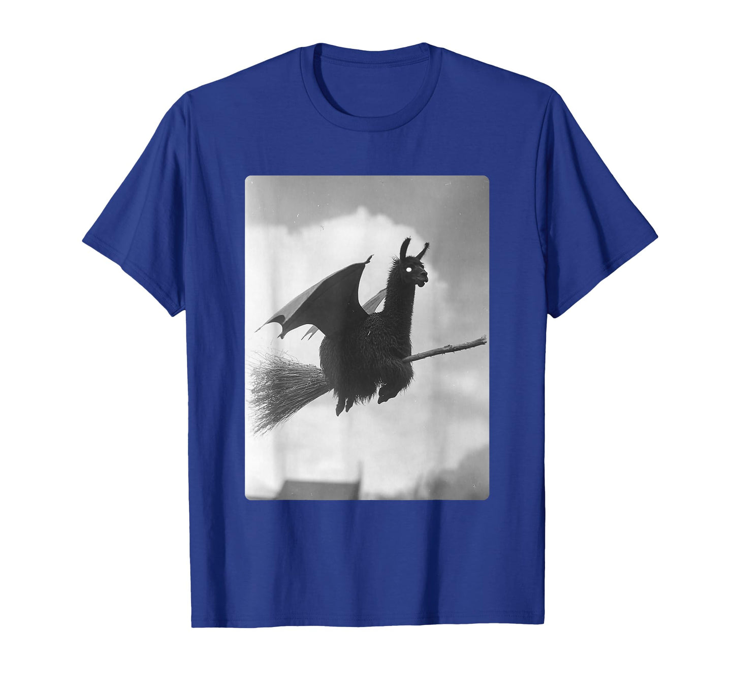 Gothic Llama Witch Broom Bat Wings Spooky Halloween Animal T-Shirt