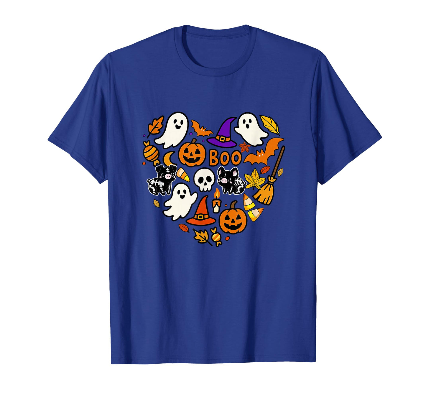 Group Pigs Boo Ghosts Candy Corns Halloween Heart Shape T-Shirt